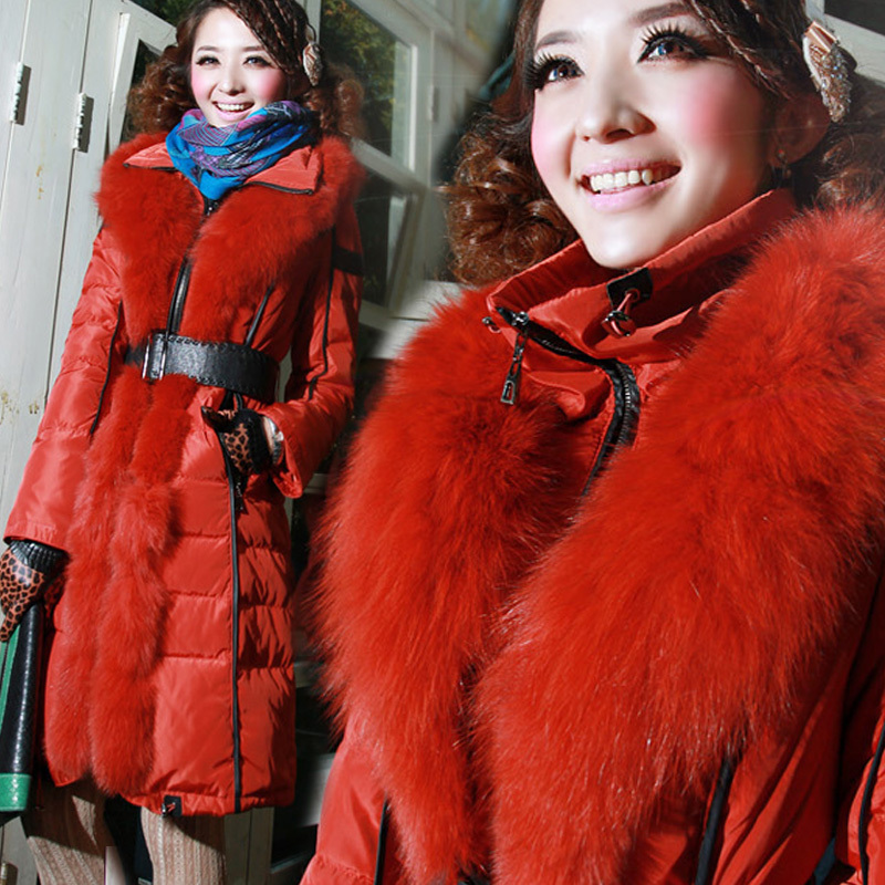 Free Shipping! High-end Customization Fox Fur Collar Long-sleeve Fashion Thicken Women Down Jackets Coats,GRYR121