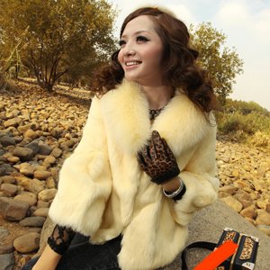 Free Shipping! High-end Customization Hand-sewn  High quality Angora Rabbit Fur and Fox Fur Collar Fashion Lady Jackets Coats ,