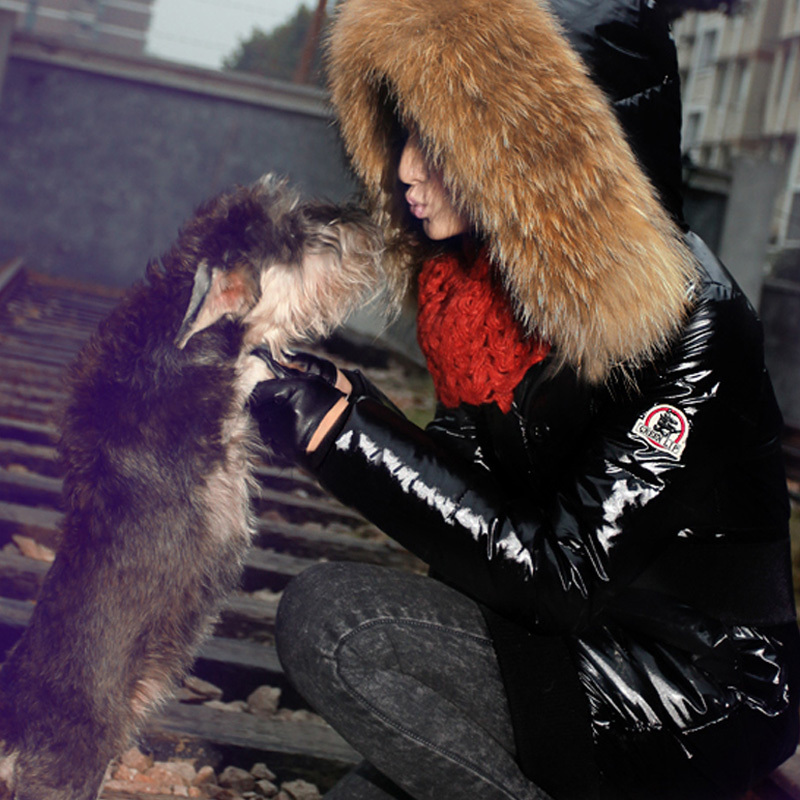 Free Shipping!High-end Customization Raccoon Fur Collar Long-sleeve Fashion Thicken Women Doll Down Jackets Coats,GRYR04