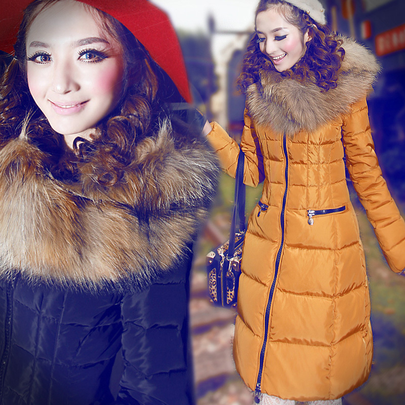 Free Shipping!High-end Customization Raccoon Fur Collar Long-sleeve Fashion Thicken Women Down Jackets Coats,GRYR77