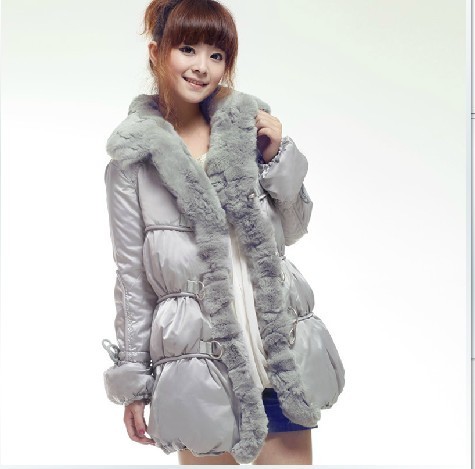Free Shipping!High-end Customization Real Rabbit Fur Long-sleeve Fashion Thicken Silm Women Down Jackets Coats,GRYR18