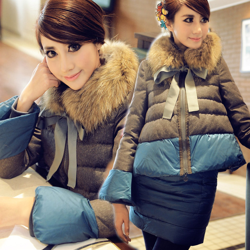 Free Shipping! High-end Customization Removable Raccoon Collar Long-sleeve Fashion Thicken Women Down Jacket Coat,GRYR151