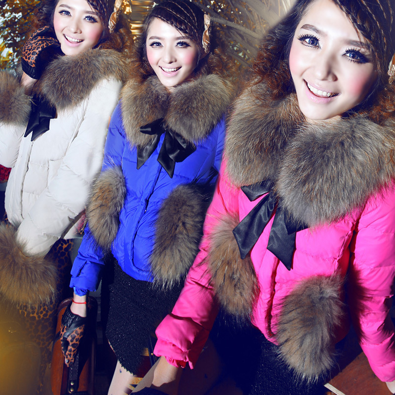 Free Shipping! High-end Customization Removable Raccoon Collar Long-sleeve Fashion Thicken Women Down Jacket Coat(Short),GRYR111