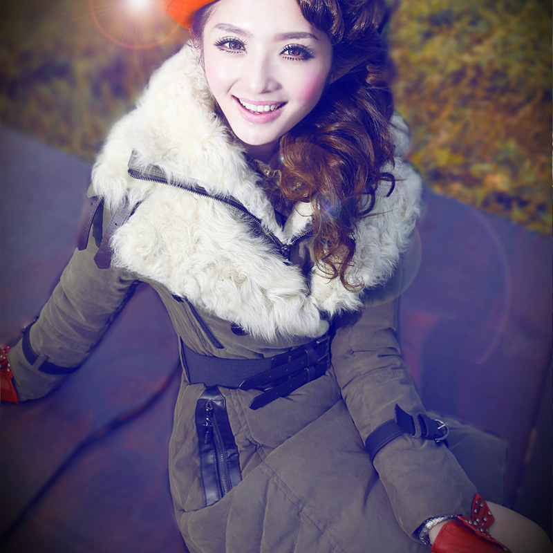 Free Shipping! High-end Customization Tan Wool Cape Collar  Long-sleeve Fashion Thicken Women Down Jackets Coats,GRYR88