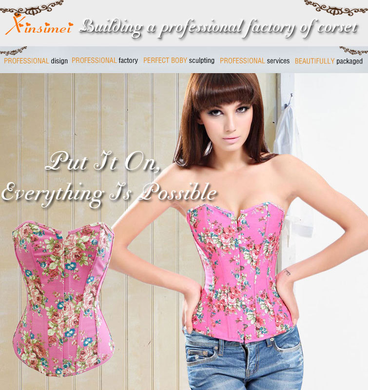 Free Shipping High Fashion Boned  Corset Hot Sale Sexy Lingerie Top Printing Bustier With Matching Thong