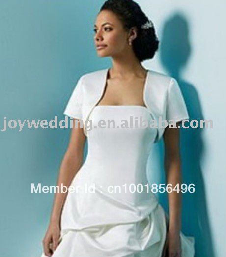 Free shipping High quailty Fashion satin taffeta short white or ivory bridal wedding jacket WJ0005