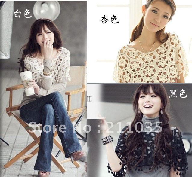 free shipping high quality 100% cotton Cutout sweater shirt  women's personalized fashion shrug cape beach wear