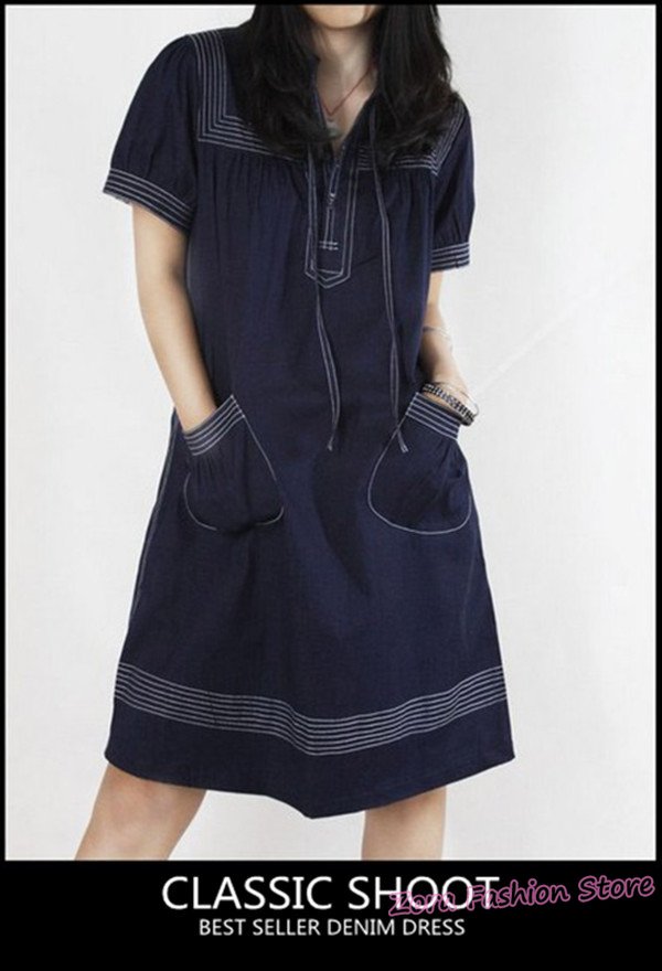 Free Shipping High Quality 2012 Autumn New Loose Cotton Ladies Denim Jeans Dress,Vintage Style Plus Size L/XL/2XL/3XL/4XL/5XL