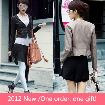 Free shipping! High quality! 2012 Autumn New Style Womens leather jacket V Collar Zipper Short Coat PU  Leather Outerwear 1153