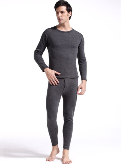 FREE SHIPPING High quality autumn and winter Men  soft and comfortable stripe o-neck basic underwear set