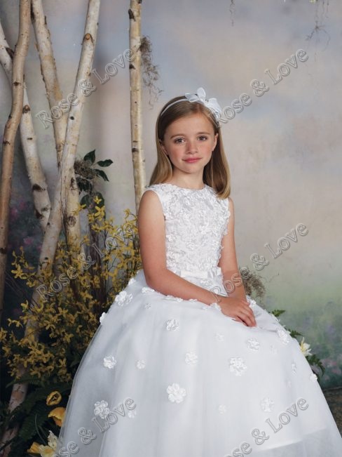 Free Shipping High Quality Ball Gown High Neck with many flowers Beautiful Flower Girl Dress Custom-size/wholesale T2-0188
