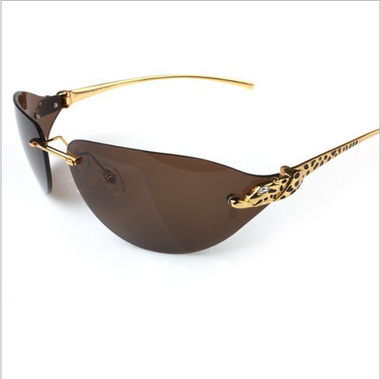 Free shipping High quality Brand Fashion Leopard head Golden sunglasses for men women UV400 with Original box