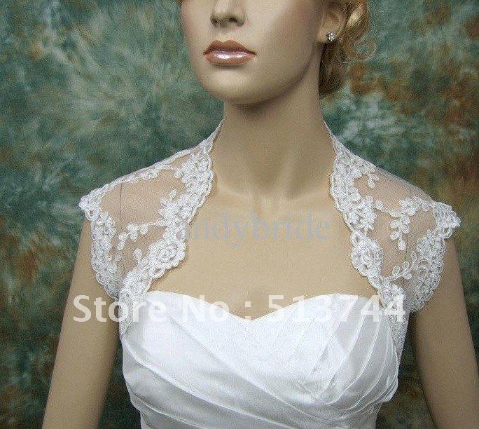 free shipping  High Quality Cap sleeve bridal lace bolero jacket shrug - white, ivory. red, black, brown