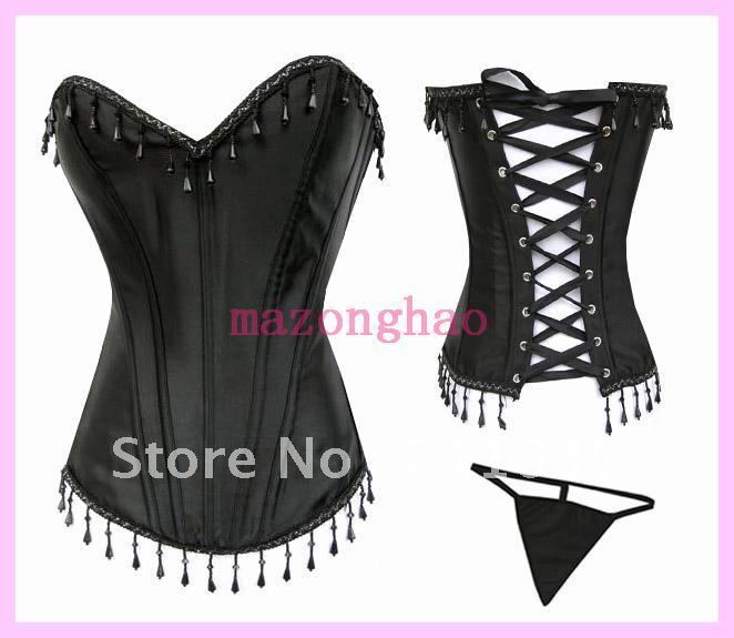 free shipping high quality Corset black chain beads goths shapewear basic corset royal body shaping vest tiebelt