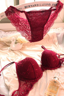 Free shipping high quality cute push up Deep V-neck sexy flowers lace claretred  bra set  underwear set 32bc34bc36bc38bc