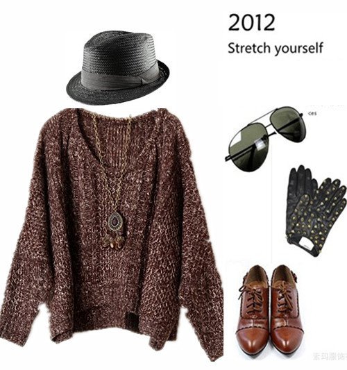 Free shipping high quality European retro relaxed casual twist braid variegated wool bat sleeve sweaters female coatsjacket350