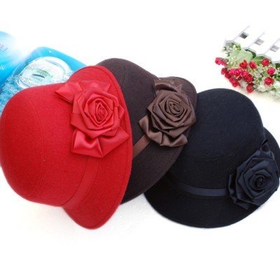 free shipping  high quality european style woolen thicken fashion rose decorative fashion hat