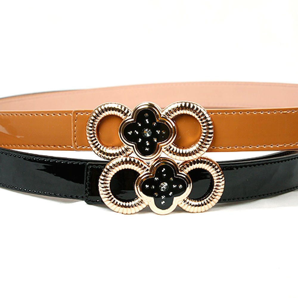 Free shipping high-quality fashion ladies belts Gold Toned Flower Buckle Patent Leather 1" Belt Ladies Belt gky BT-B434yty