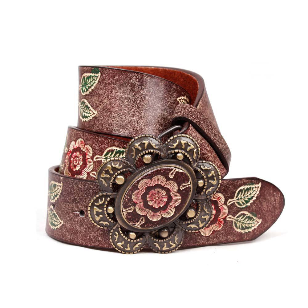 Free shipping high-quality fashion ladies belts Women Antique Buckle Blossom Printing Leather Belt Jeans Belt BT-B426