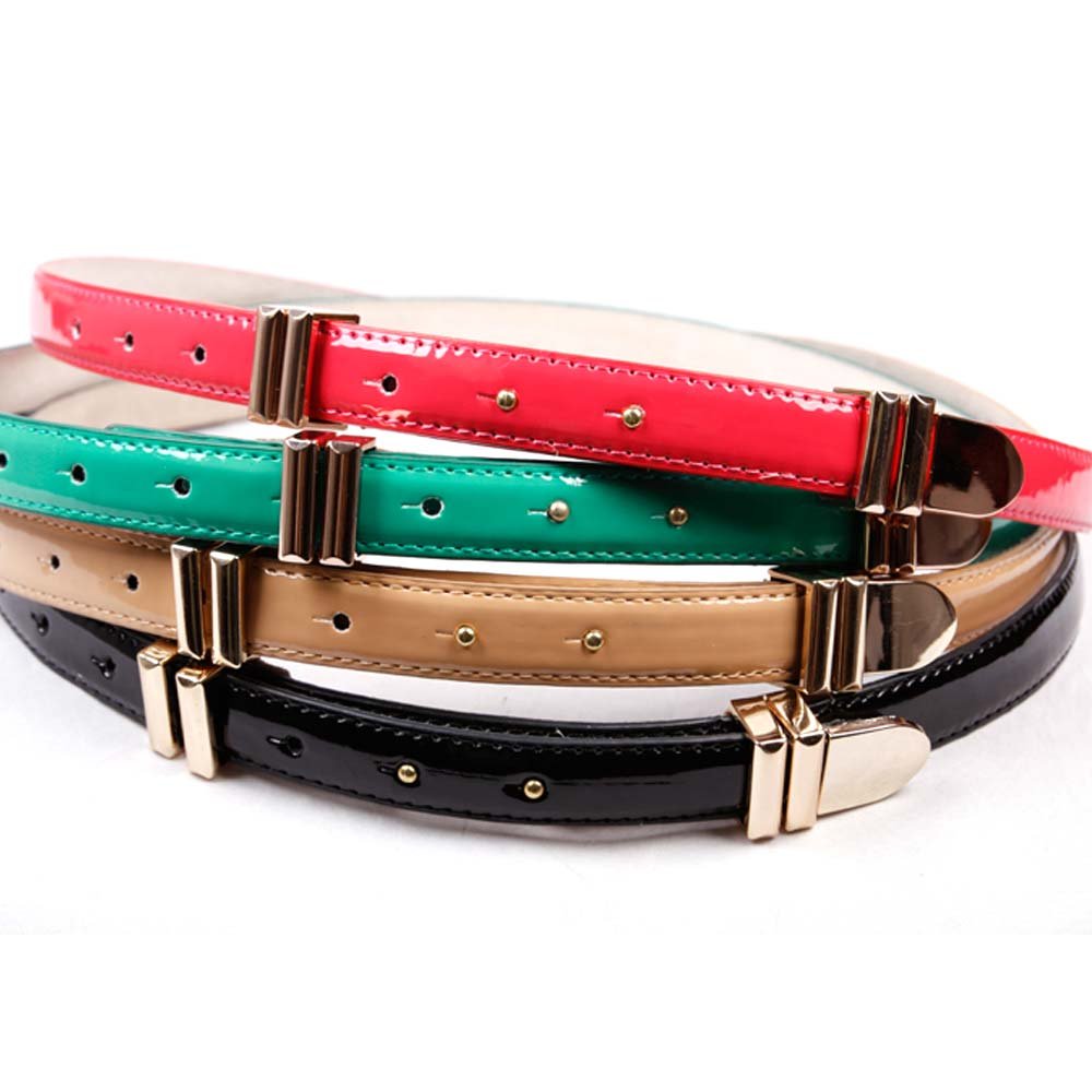 Free shipping high-quality fashion ladies belts Women Gold Toned Rings Patent Leather Skinny Belt with 4 colors BT-A167