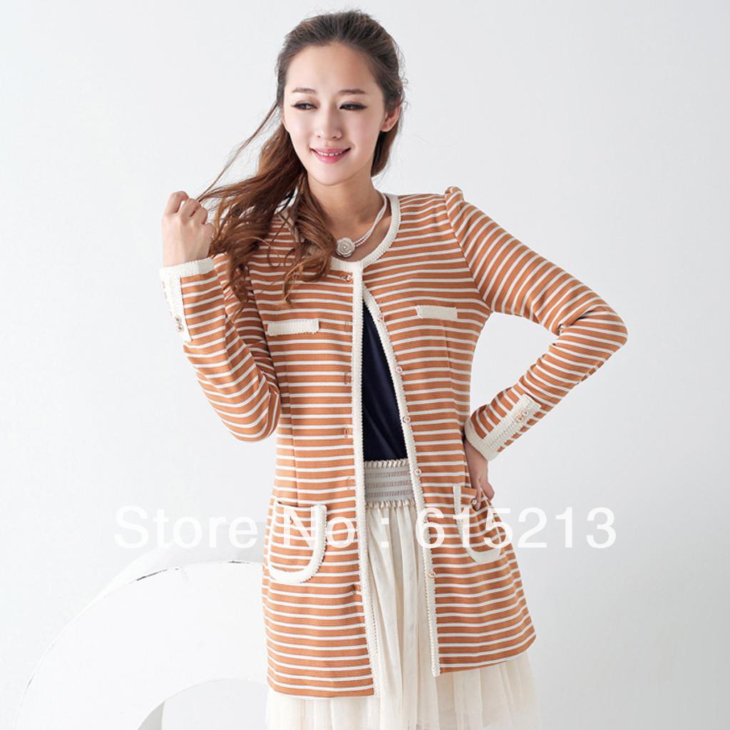 Free shipping high quality  fashion long outerwear women's knitted stripe coat