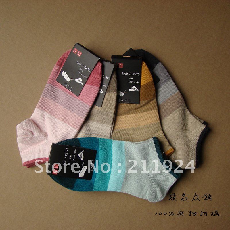 Free shipping high quality gradient stripe small fresh 97% cotton socks sock slippers