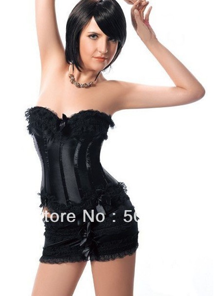 Free Shipping High Quality Hot Selling Black Sexy Bustier/Corset /Sexy Lingerie +G String./Size S-XXL