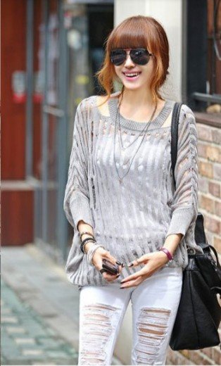 Free Shipping High Quality Korean Style Fashion Hollow-out Vertical Stripe Sweater, Fashion Women's Sweaters/Wholesale/Retail