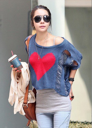 Free Shipping High Quality Korean Style Vogue Heart Hollow-out Sweater, Fashion Women's Sweaters/Wholesale/Retail