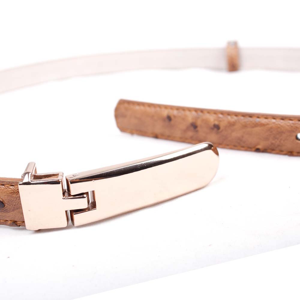 Free shipping high-quality Ladies Gold Toned Buckle Ostrich Skin Embossed Genuine Leather Skinny Belts sBT-A164s