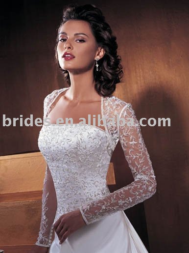 Free shipping high quality long sleeves with lace unique bridal jacket,bridal bolero WJ720
