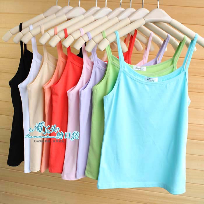 free shipping High quality meat stretch cotton female spaghetti strap vest basic 100% cotton summer