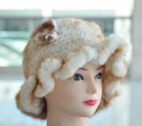 free shipping high quality Mink hair fur knitted hat ruffle hem with flowers Women winter snow hat winter hat