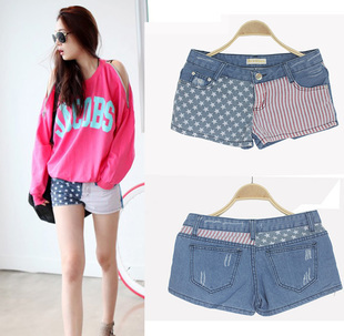 Free Shipping High quality new arrived hot sale  patchwork pattern fashion denim shorts / women's jeans/Wholesale/Retail