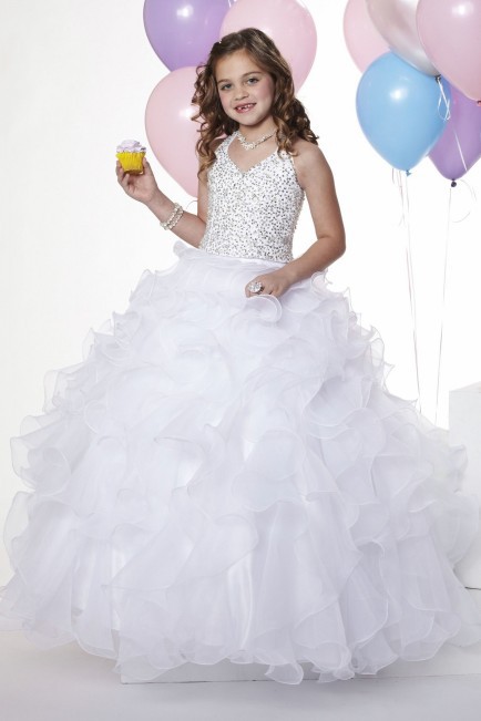 Free Shipping High Quality New Design Halter Beaded White Organza Flower Girl Dress Custom-size/wholesale T2-0041