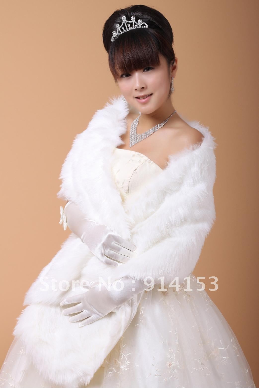 Free Shipping High Quality New Faux Fur White Red Pink Bridal Wraps/Shawl/Jacket for Winter