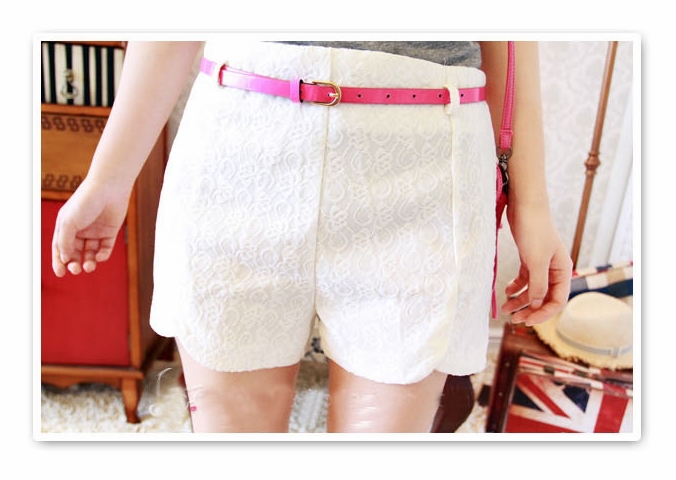 Free Shipping High Quality New Sexy Fashion Mini Lace Short Pants Shorts + White Belt