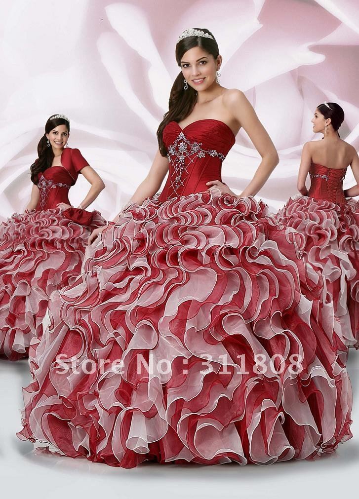 Free Shipping-High Quality Organza Ruffles Beaded Quinceanera Dress