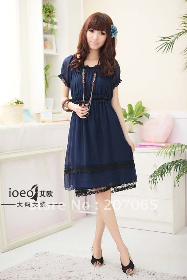 Free shipping high quality plus size chiffon dress, ladies dress