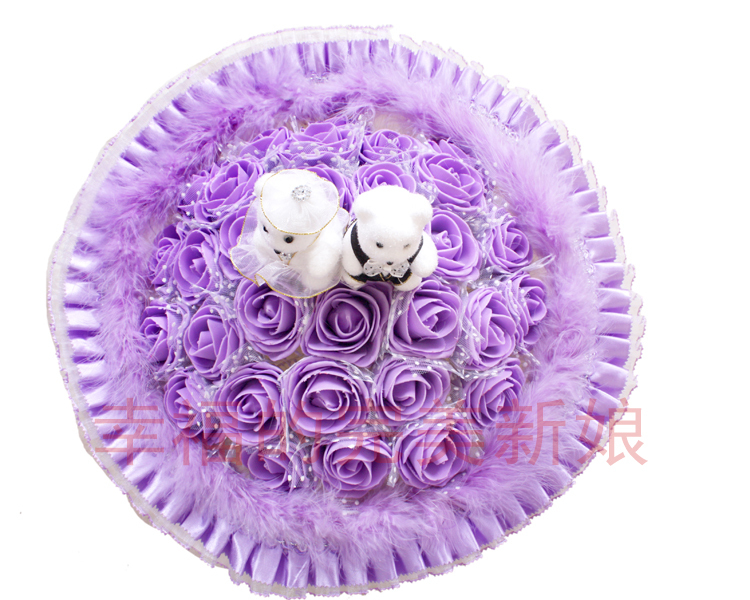 Free shipping high quality Purple bride bouquet of flowers wedding bouquet with two Doll wedding holding flowers  30 PE rose