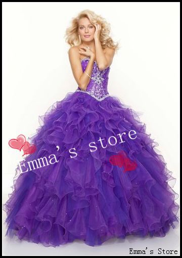Free Shipping High Quality Sparkle Cheap 2013 Hot Emma A-Line Sweetheart Beaded Ruffled Purple Formal Gowns Quinceanera Dresses