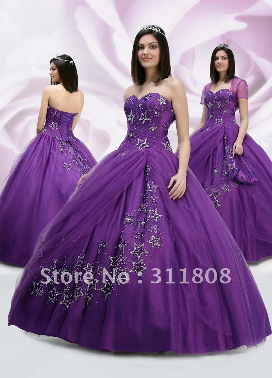 Free Shipping-High Quality Star Embroidery Beaded Quinceanera Dress