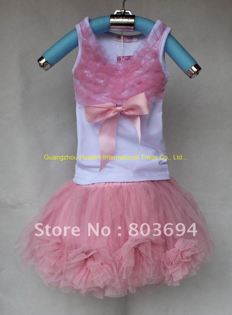 free shipping high quality summer children  sleeveless top+b2w2 flower skirt suit gril fashion 2pcs set A-77