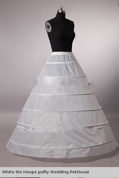 Free shipping high quality white 6 hoops petticoat underskirt crinoline for wedding dress