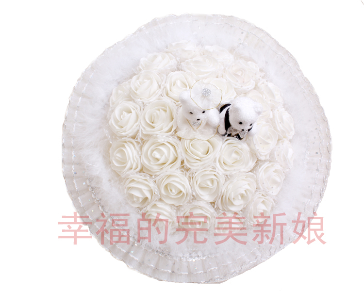 Free shipping high quality White bride bouquet of flowers wedding bouquet with two Doll wedding holding flowers  30 PE rose