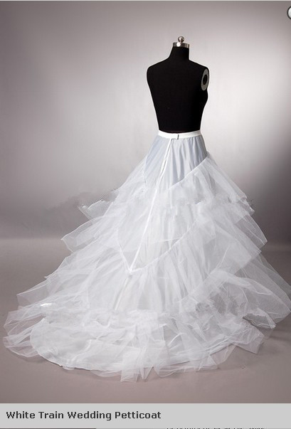 Free shipping high quality white train wedding petticoat underskirt crinoline