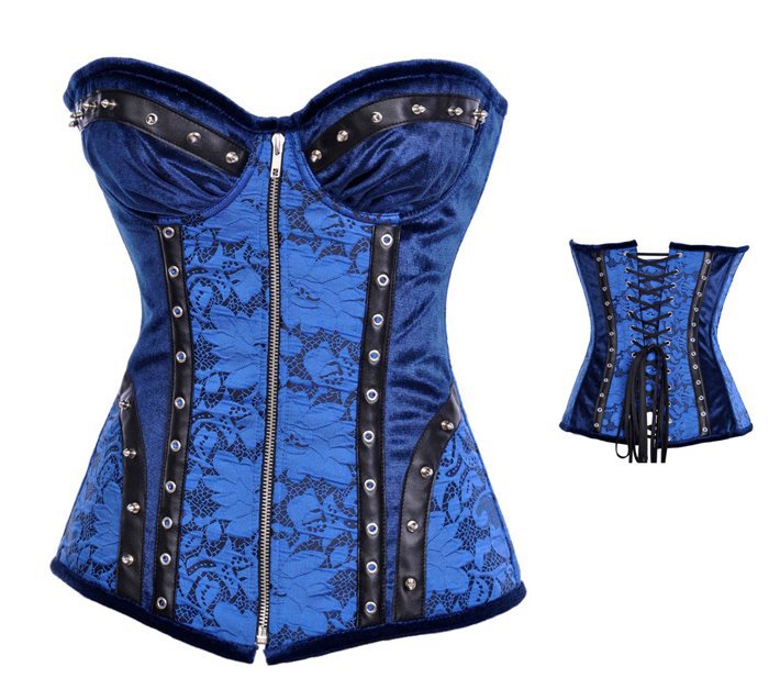 Free Shipping high quality Women Clothing blue Steel bone ziper Sexy Lingerie  Corset  AB9009