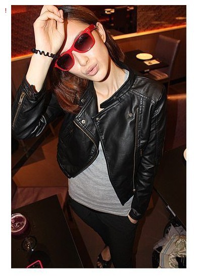 Free Shipping High Quality Women's Motorcycle Leather Jacket Faux Leather PU Coat Ladies Handsome Clothes Tops Small XL J004a