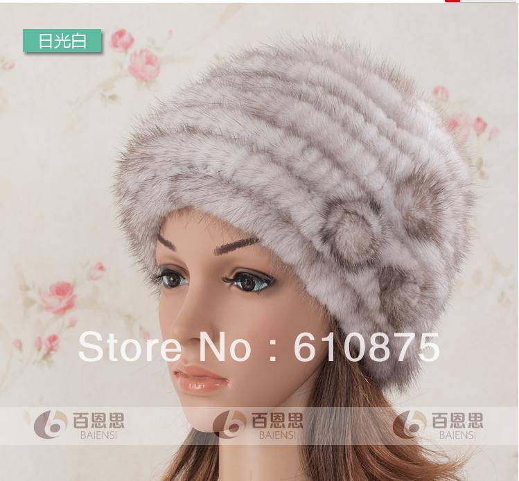 free shipping high quality Women's winter mink hat knitted beret thermal fur hat winter cap