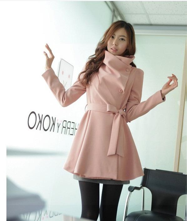 free shipping! High quality Women trench female outerwear perfect tiebelt long design trench pink outerwear